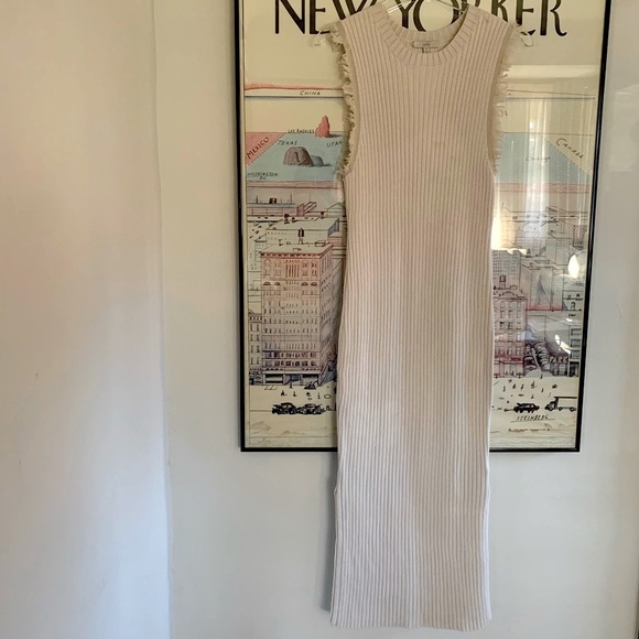 Joie cream knit ribbed maxi dress with side slits and frayed sleeve edge size XL - Picture 11 of 11